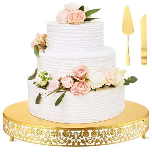 Wenqik 18 Inch Gold Cake Stand Set Metal Round Cupcake Dessert Stand with Cake Cutting, Flower Spatula Wedding Cupcake Pastry Display Candy Holder Display for Wedding Party Birthday Baby Shower by Wenqik - Used condition - US$38.31