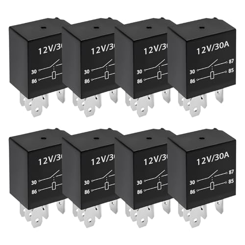 KVAEY 4 PCS 30A Starter Relay, 5 Pin 12 V Multi-Purpose Relays, Waterproof Heavy Duty Auto Relay, Automotive Engine Standard Relays Replacement Parts, Universal Car Accessories (5Pin, 8PCS)