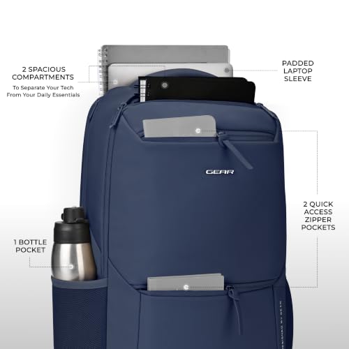 Image of Gear Armour 19 inch /28L Large Faux Leather Anti Theft Water Resistant Laptop Backpack with Raincover | Travel Backpack | Casual Backpack for men /women (Navy)