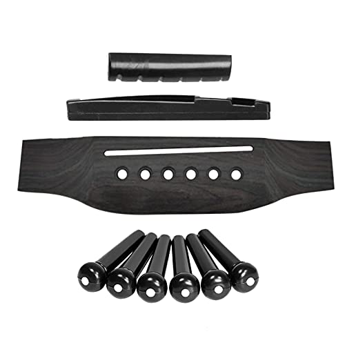 EMVANV 6 String Acoustic Guitar Wooden Bridge, Wooden Guitar Saddle Nut Slotted with 6 Bridge Pins Set Guitar Pin Guitar Nut Guitar Up Saddle for Improve Guitar Sound Quality
