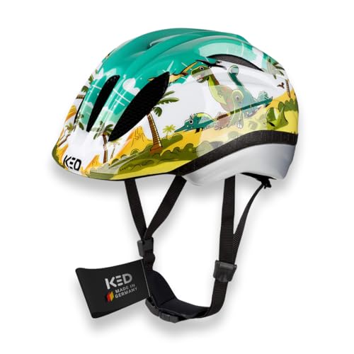 KED Meggy II Trend | Kinder Fahrradhelm Insektenschutznetz Integriertes LED-Rücklicht maxSHELL Technologie, Dino, 52-58 (M)