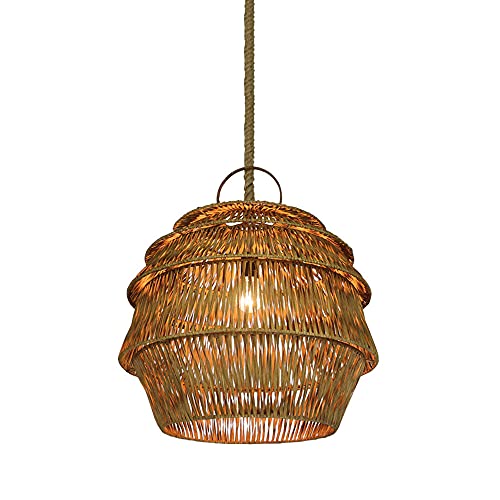 Lustre Suspendu Rotin pour Restaurant et Salon - Plafonnier Bohème Chic E27 50cm