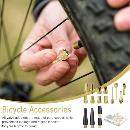 Image of STHIRA Bicycle Presta Schrader Valve Adaptor, 16PCS Brass Bike Pump Adapters, Ball Pump Needle, Balloon Inflatable Nozzle Inflator Adapter, Air Pump Accessories for Standard Pump