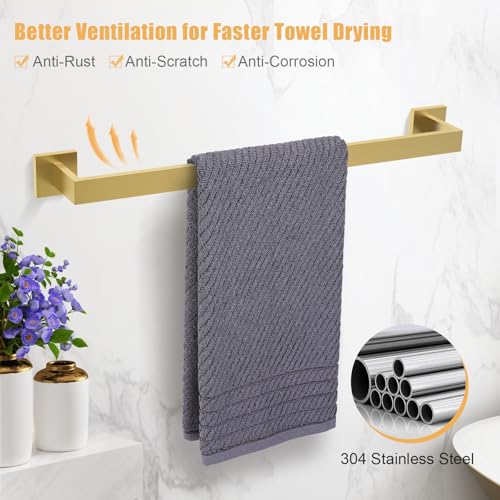 Image of TURS 5-Pieces Bathroom Hardware Accessories Set Stainless Steel Brushed Gold Towel Bar Holder Sets, Wall Mounted,Q7LSJ-P5