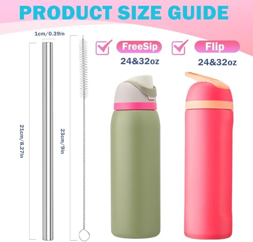 Image of LUCKINEE 6pcs Replacement Straws for Owala Cup FreeSip /Flip 24oz 32oz | 8.27 Inch Long Reusable Straws, Metal Stainless Steel Straws for Owala Water Bottle, with 2Pcs Cleaning Brushes, BPA Free