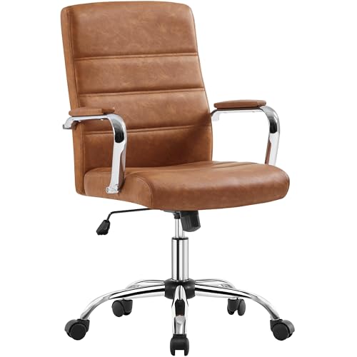 Yaheetech Sedia/Poltroncina Ufficio Scrivania Ergonomica Ecopelle Girevole Reclinabile Imbottita con Rotelle e Braccioli Altezza Regolabile Portata 130 kg Marrone Retro