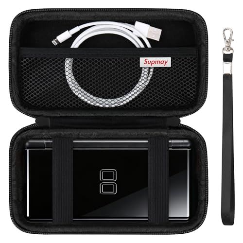 Image of Supmay Hard Carrying Case Compatible with Nintendo DS Lite NDSL, Gameboy Advance Games Storage Holder Travel Bag with Mesh Pocket for USB Charging Cable, Stylus, Earphones, Game Cartridge, Black