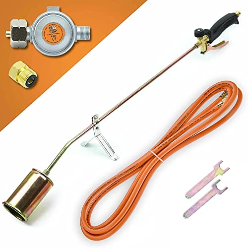 Brûleur à gaz 58 kW avec tuyau de 5 m + support + détendeur moyenne pression 4 bars, désherbeur thermique, brûleur de toiture, appareil de désherbage thermique...