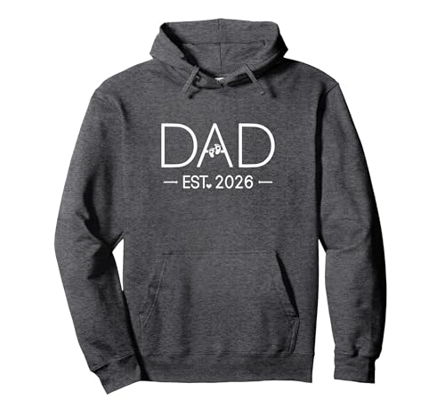 Dad Est 2026 New Dad Mom Matching Father To Be 2026 Pullover Hoodie, Adult Unisex, Dark Heather Grey, X-Large