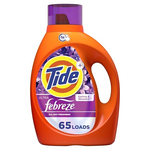 Tide Ultra Febreze Liquid Laundry Detergent Spring and Renewal scent 92 fl oz 65 Loads Laundry Detergent Liquid with All-Day Freshness
