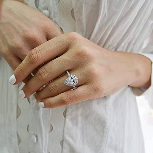 espere Platinum Plated Teardrop CZ Solitaire Engagement Ring in Sterling Silver Size 5-92