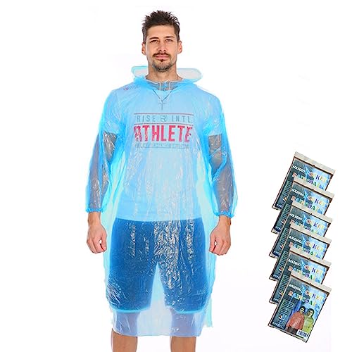 Aolegoo 6 Pack Ponchos Waterproof with Sleeves and Drawstring Hood, Thickened Portable Adult Disposable Waterproof Poncho Ideal for Festival Waterproofing, Camping, Theme Parks