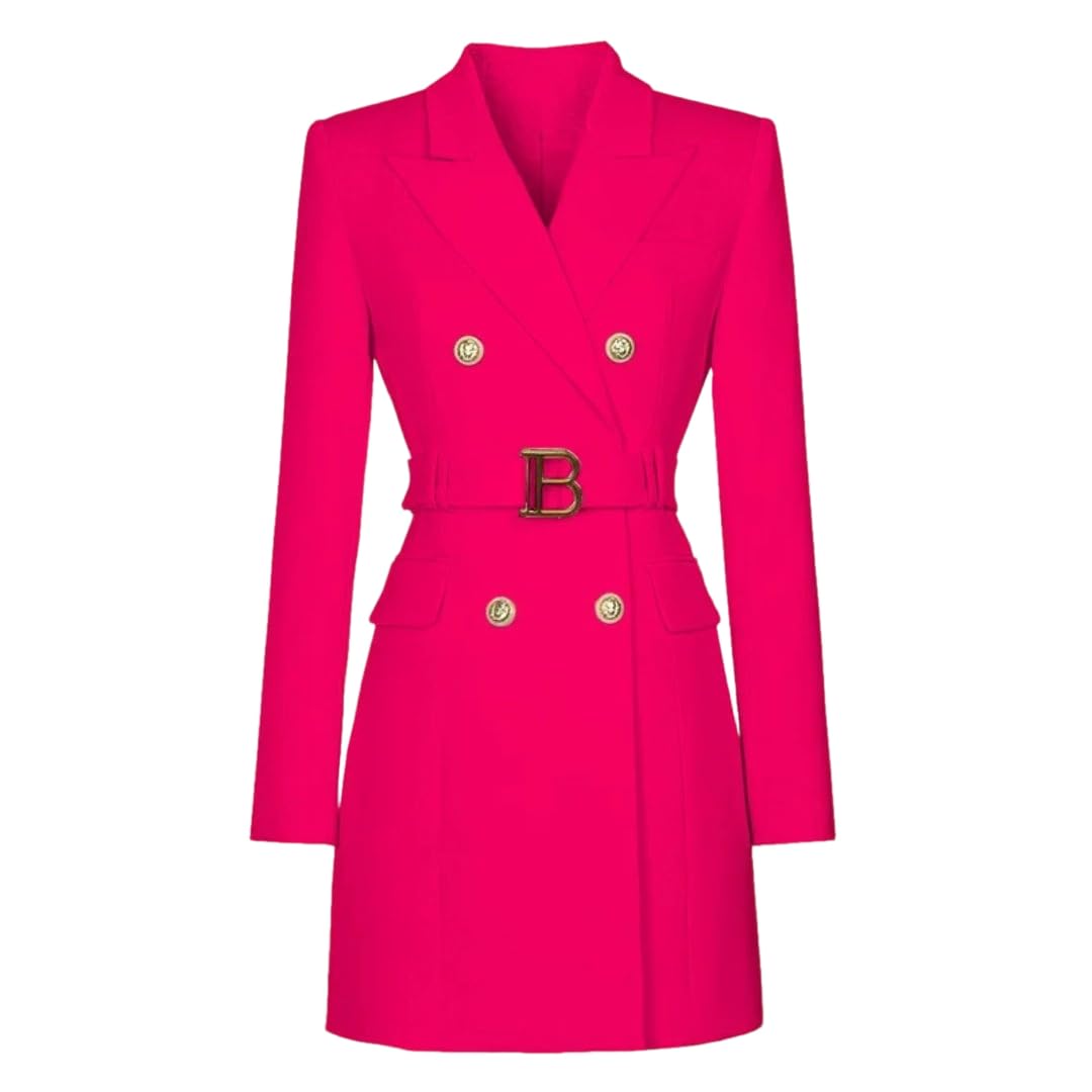 Womens Spring and Autumn Long Sleeved Button Double Layered Business Style Office Elegant Suited Dress with Belt
