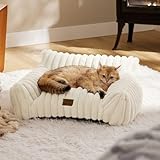 Bedsure Cute Couch for Pets - Fluffy Cat Sofa with Premium Soft Corduroy Fleece, Fuzzy Couch Bed with Removable Washable Cover, Supportive Cat Chair for Indoor Cats, 24inch, Cream