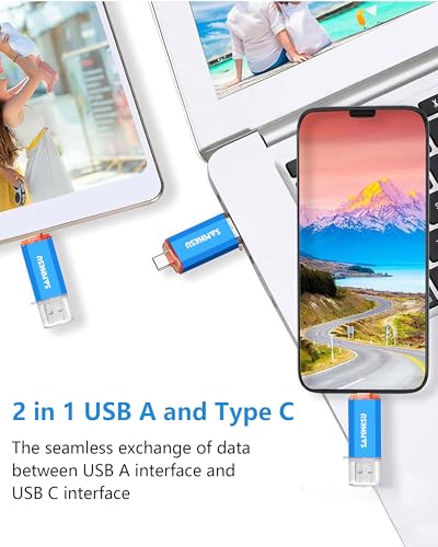 SANKESU USB C Flash Drive 256GB Thumb Drive for Android Phone USB 3.1 Type-A & Type-C Dual OTG Photo Storage Memory Stick Compatible with PC Laptop Macs Smartphone Tablet