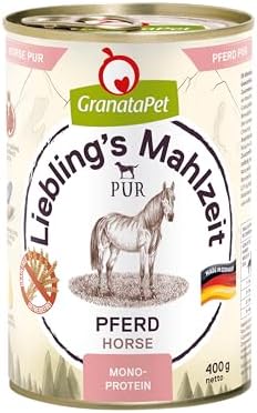 GranataPet Liebling's Mahlzeit PUR Pferd, Monoprotein, 6 x 400g | Alleinfuttermittel, Getreidefrei, Ohne Zuckerzusatz, Lachsöl & Grünlippmuschel, Made in Germany