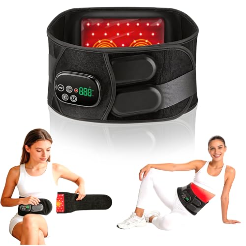 Red Light Therapy Belt for Back & Waist, 660nm 850nm Wearable Red Light Belt with Heat & Vibration, Rechargeable 5000mAh Cordless Heating Pad, 46 LEDs