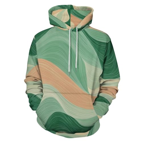Sweat à capuche hommes imprimé 3D lignes ondulées vert foncé original géométrique rétro