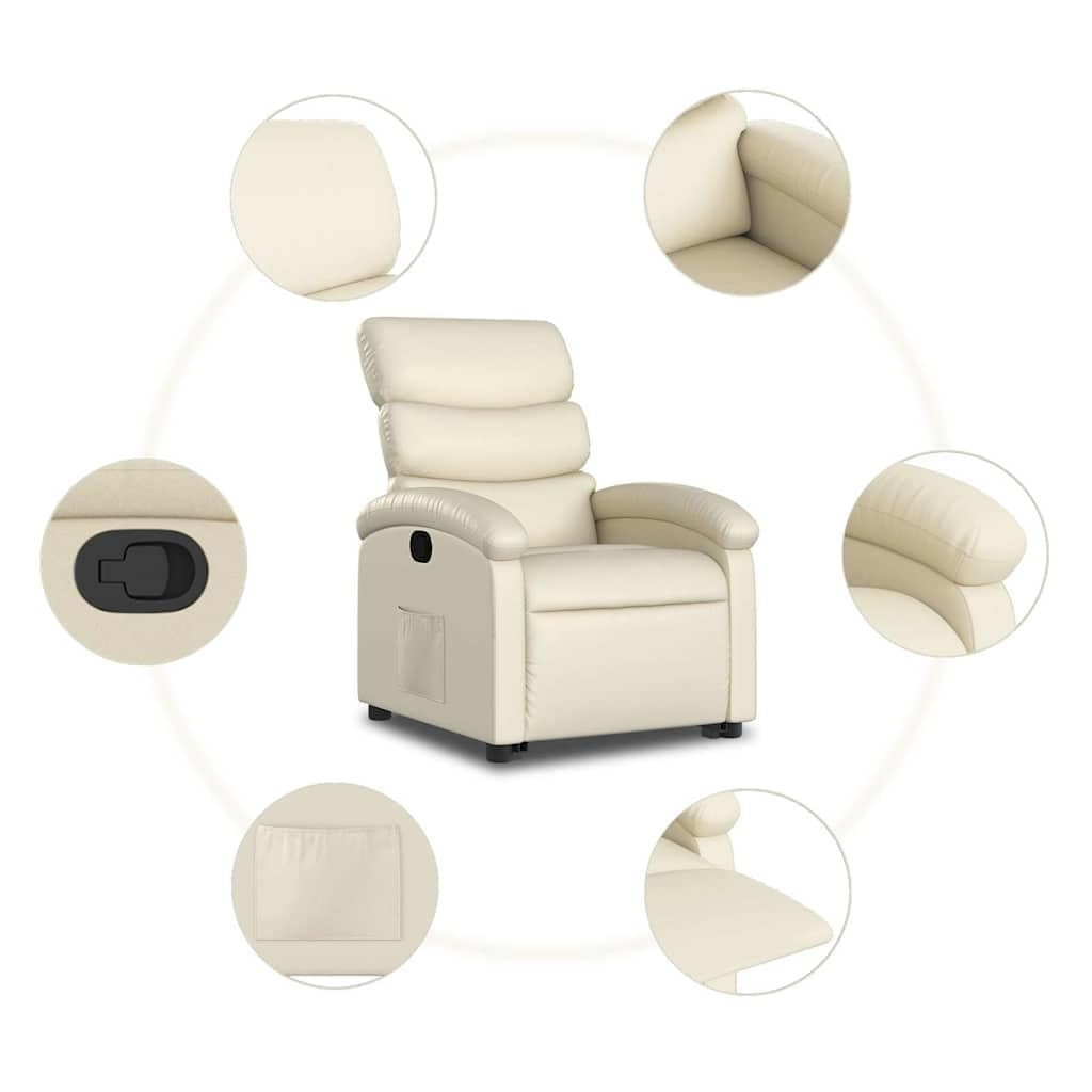 Sillón elevador reclinable, color crema, piel sintética
