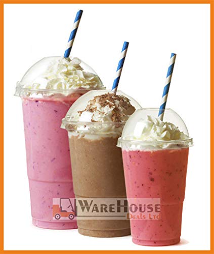 50 X Smoothie Cups with Dome Lids, Clear Pet Plastic Cups Strong Cups with Dome Lids 12oz / 16oz Sizes, for Juice, Drinks, Milkshake, Sweets, ice-Cream Anf Many More (16oz)