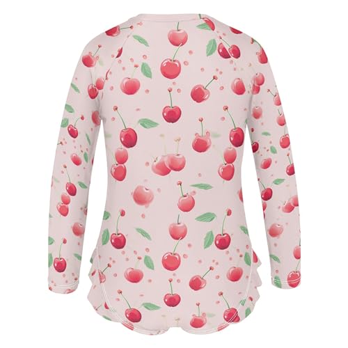 Cherry Fruit Girls Long Sleeve Rashguard Swimsuit UV Protection One-Piece Swimwear Bathing Suit B04026903
