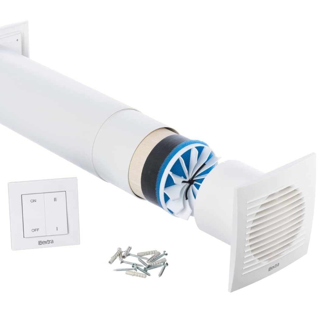 100mm Heat Recovery Unit - Decentralized Ventilation System with Ceramic Heat Exchanger and Wall Switch