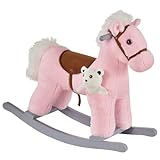 Qaba Kids Plush Ride-On Rocking Horse with Bear Toy, Children Chair with Soft Plush Toy & Fun Realistic Sounds, Pink