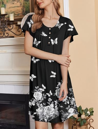 Image of Ekouaer House Dress for Women with Pockets Short Sleeve Moo Moos Plus Size Nightgowns Floral Print Mumu Dresses