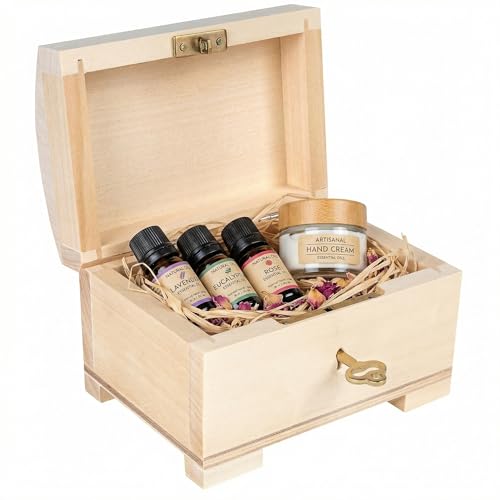 Creative Deco Petit Boite a Bijoux en Bois | 10,6x7,5x7,5cm | Boite de Rangement Verrouillable avec Clé | Plain, Non-Peint et Non-Fini | Boîte Coffre Caisse...