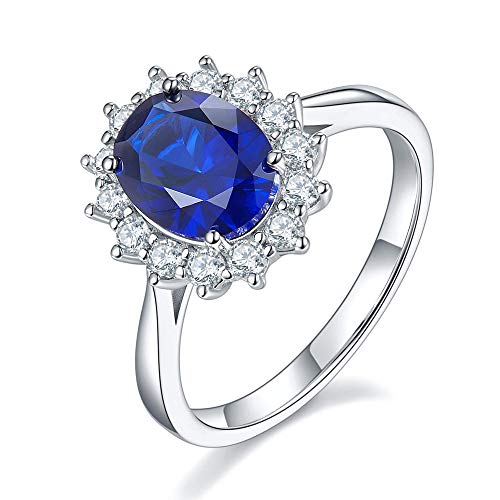 Bijou Queen Engagment Rings for Women, Sterling Silver Blue Sapphire Promise Rings for Her, Hypoallergenic 4.7ct Oval Cut Wedding Anniversary Birthday Gift for Women