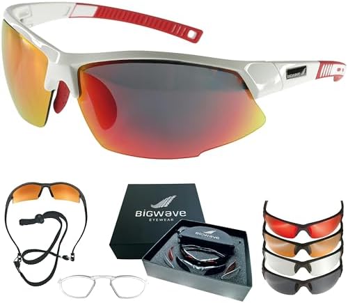 BIGWAVE Pro-Active 905 weiss – Superentspiegelte Premium UV 400 Sportbrille mit 4 Wechselgläsern–Radsportbrille mit schmutzabweisender Clean-Coat