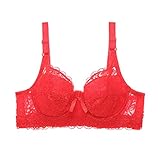 Necalisi büstenhebe Damen Rot Damen Ungefüttert Bügel Spitze BH mit Gepolstert Schulter Gurte Push Up BH Komfort BH Bustier Ungepolstert Soft Cup Vollschalen BH Grosse grössen 90B