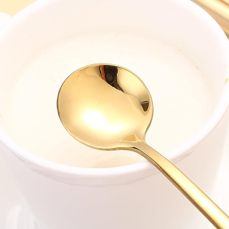 Silverware Flatware Set, 1/4/6/8/10 Pieces Gold Stainless Steel Round Spoons For Stirring Coffee Small Spoons Dessert Spoons Gift Spoons (Color : Silver, Size : 10Pcs)