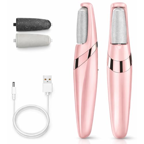 Removedor de Calos Elétrico Portátil Profissional, Lixa de Pé Recarregável USB, Esfoliadora para Pedicure com 2 Cabeças de Lixa, Rosa
