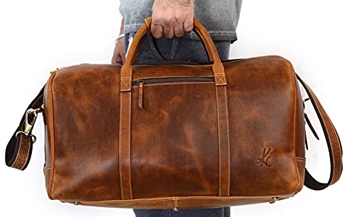 Komalc Leather Duffel Bags For Men And Women Full Grain Leather Travel Overnight Weekend Leather Bags Sports Gym Duffel For Men (20 Inch) #TOP6