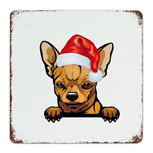 Panneau rétro en métal de Noël : célébrez les fêtes avec notre motif chien vintage