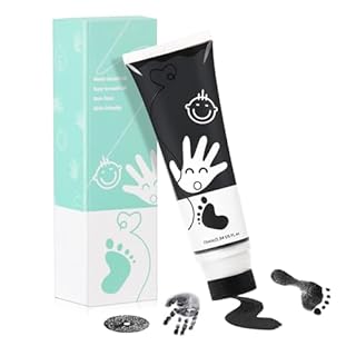 TOGOU2S Baby Hand and Footprint Kit Baby Safe Paint for Handprints Non Toxic &Acid-Free, with Sponge Attachment for Easy Colour Application Dog Paw Print Kit Easy to Wash Off 75ml/Tube (Black)