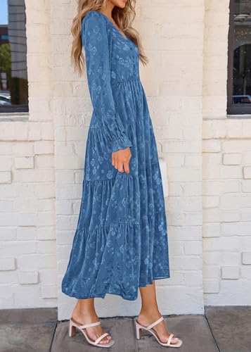 Image of KIRUNDO Spring Wedding Guest Dresses for Women 2026 Maxi Floral Long Sleeve Elegant Ruffle Tiered Flowy Party Long Dress
