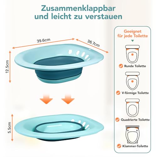 Faltbares Sitzbad für die Toilette, Bidet Einsatz für Toilette, Tragbares Sitzbadewanne für Hämorrhoidenbehandlung, Wochenbettpflege, Schwangere und ältere Menschen (Dunkelgrün)