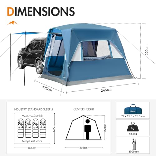 Portal 5-Person SUV Tent with Porch, 2-in-1 Car Camping Tent, Water-Resistant & Windproof, Trunk Tent with 2 Doors for Travel & Outdoor Adventures - Image 3