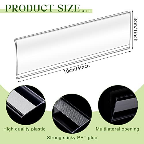72 Pieces Shelf Tag Label Holders Adhesive Wire Self Label Holder Clear Plastic Shelf Tag Holders Price Tag Holder For Supermarket School Library Bookshelves Mailbox Storage Bins (4 X 1 Inch) #TOP2