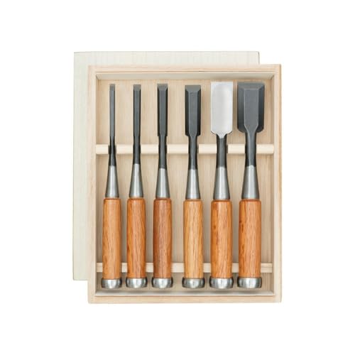 DICTUM Hattori Stemmeisen Set 6-teilig Japanische Stemmeisen | Hochwertiges Stechbeitel Set für Holz mit ergonomischen Griffen für präzise Arbeiten