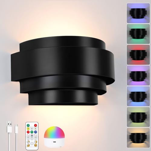 Lampop Lámpara de pared sin conexión de alimentación lámpara de pared batería interior RGB lámpara de pared batería con bombilla extraíble recargable viene con mando a distancia 16 colores con brillo