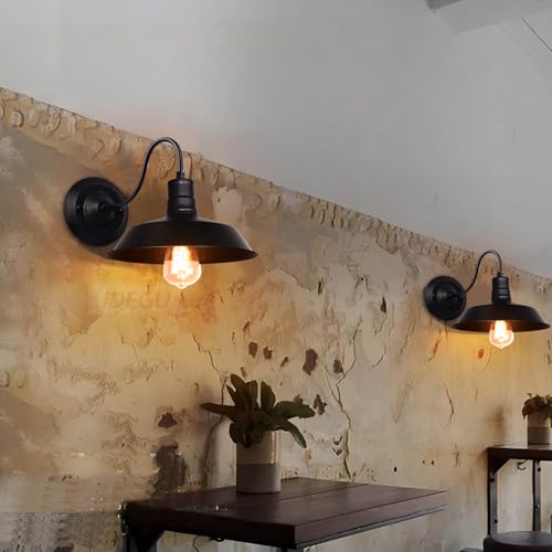 iDEGU Lot de 2 Appliques Murales Industrielle, 26 cm Vintage E27 Lampe Murale Noir Edison Design Métal Plafonnier Luminaire Rétro Applique Intérieure...