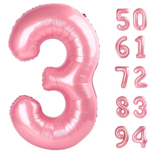Image of Pearlescent Pink 3 Balloon, Number Balloons 40 Inch, 3rd Birthday Decorations Women Party Supplies for Party Decorations, Number 3 Balloon