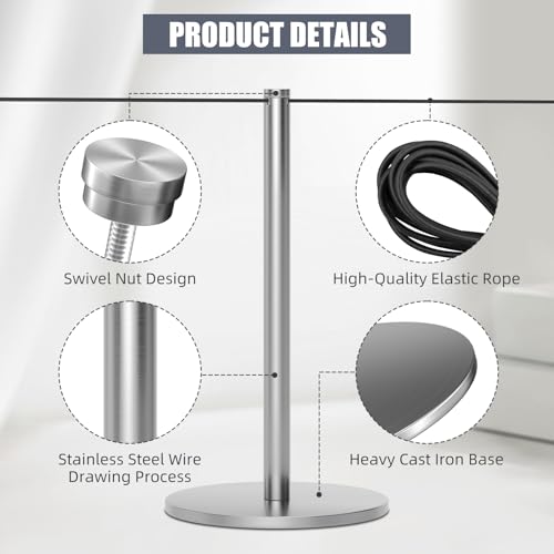 kaiyomi 4Pcs Museum Short Stanchions Art Gallary Barrier Set, 50 Feet Crowd Control Stanchions Posts Barrier for Luxury Items & Prevent Close by Touching(Silver) by kaiyomi - Image 4