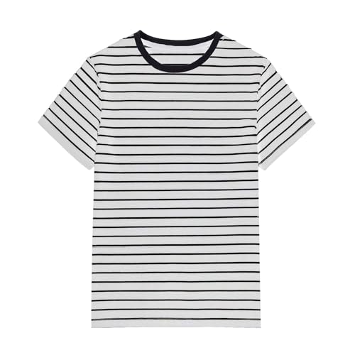 ALWAYSONE Kid's Short Sleeve T-Shirt Girls' Cotton Jersey Tee Crewneck Boys' T-Shirts Solid and Striped Tee Shirt 3-12 Years