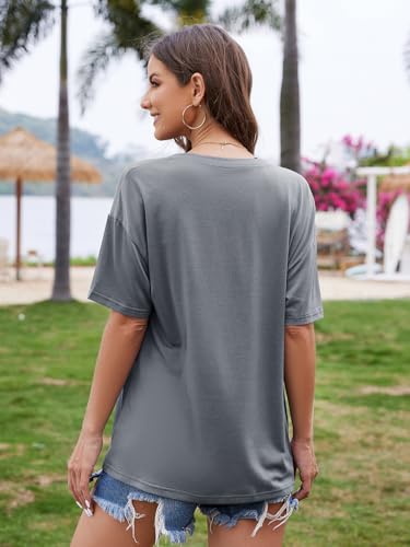 Image of UNCLECAT Womens Deep V Neck T Shirts Summer Oversized Short Sleeve Tops