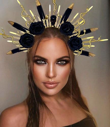 Roaring Good Time Black Rose Medusa Headpiece Skull Snake Headband Goddess Costume Women's Christmas Party Accessory - Image 4