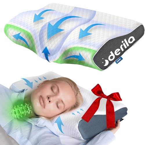 Derila Nackenkissen Kopfkissen, Memory Foam Kissen Original. Ergonomisches Kopfkissen, Nackenstützkissen, Seitenschläferkissen für Seiten, Rücken & Bauchschläfer (Queen, 1er Pack)